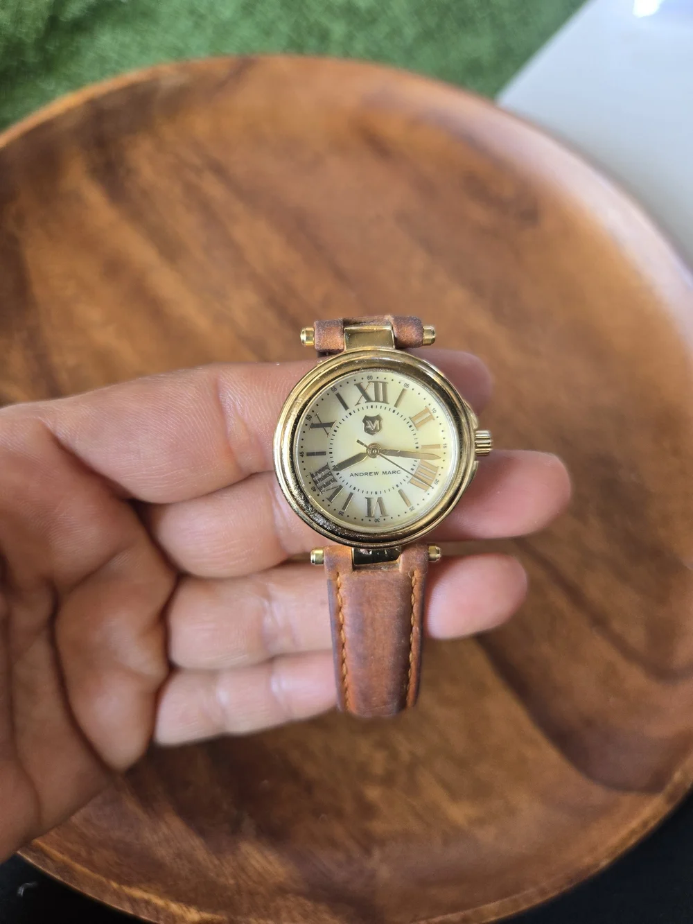 Andrew Marc Gold and Brown Round Leather-Strap Watch